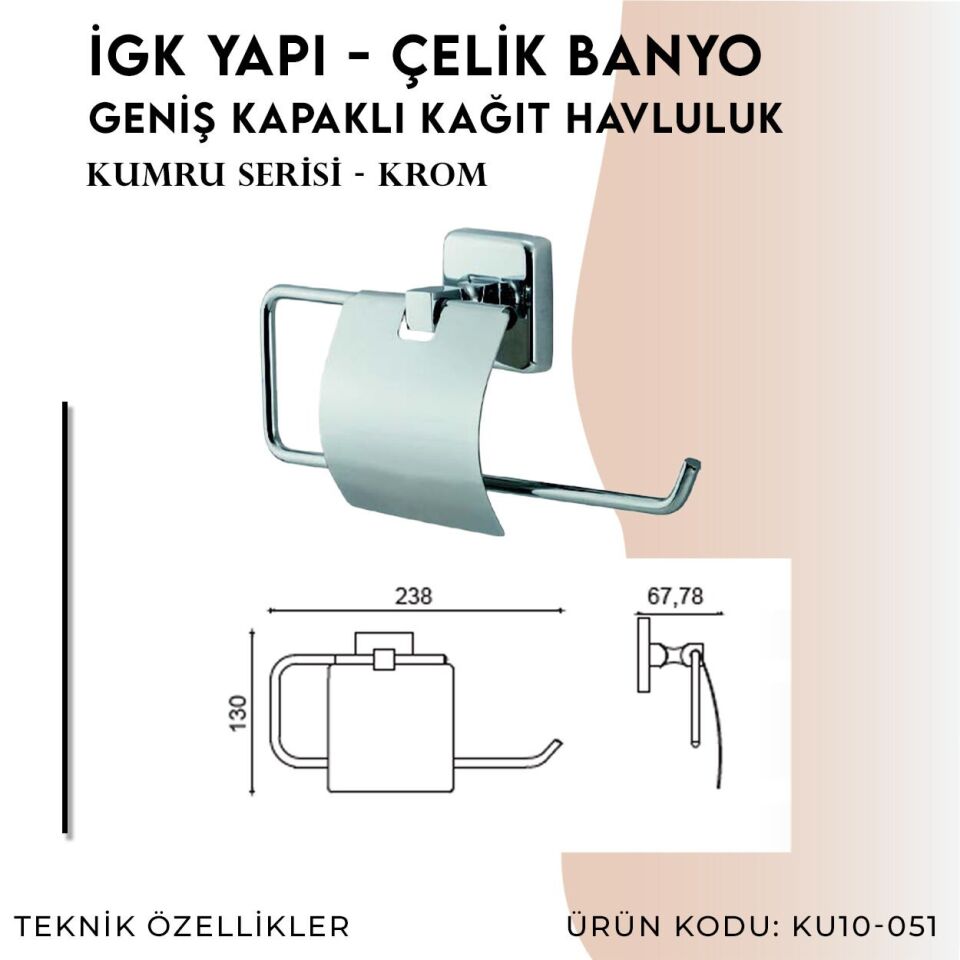 İGK YAPI - Çelik Banyo Kumru Geniş Kapaklı Kâğıt Havluluk (KU10-051)