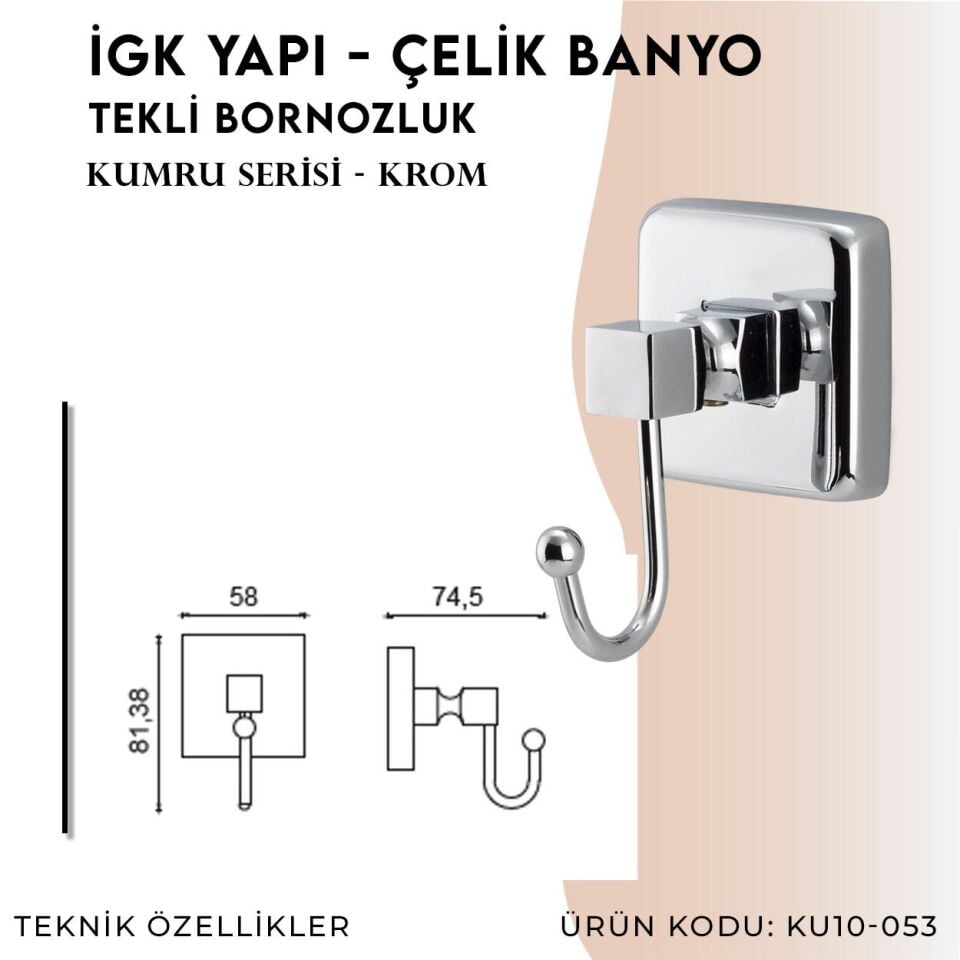 İGK YAPI - Çelik Banyo Kumru Tekli Bornozluk (KU10-053)