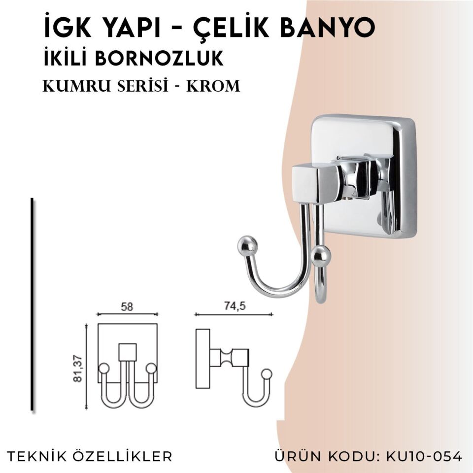 İGK YAPI - Çelik Banyo Kumru İkili Bornozluk (KU10-054)