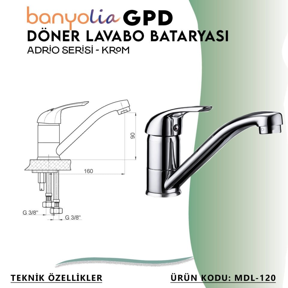 BANYOLİA - GPD Adrio Döner Lavabo Bataryası  (Mdl120)