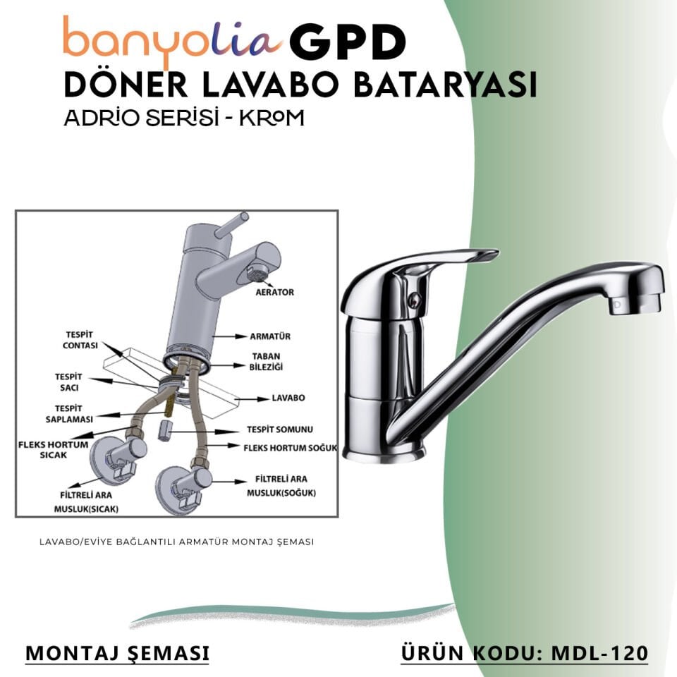 BANYOLİA - GPD Adrio Döner Lavabo Bataryası  (Mdl120)