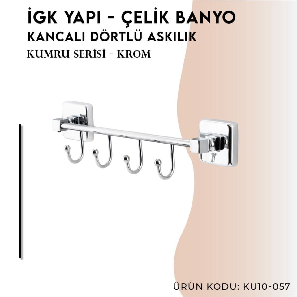 İGK YAPI - Çelik Banyo Kumru Kancalı Dörtlü Askılık (KU10-057)