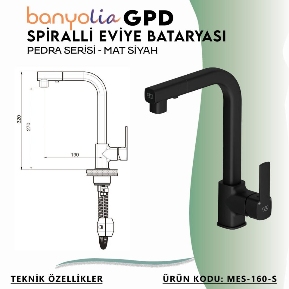 BANYOLİA - GPD S Pedra Spiralli Eviye Bataryası  (MES160-S)