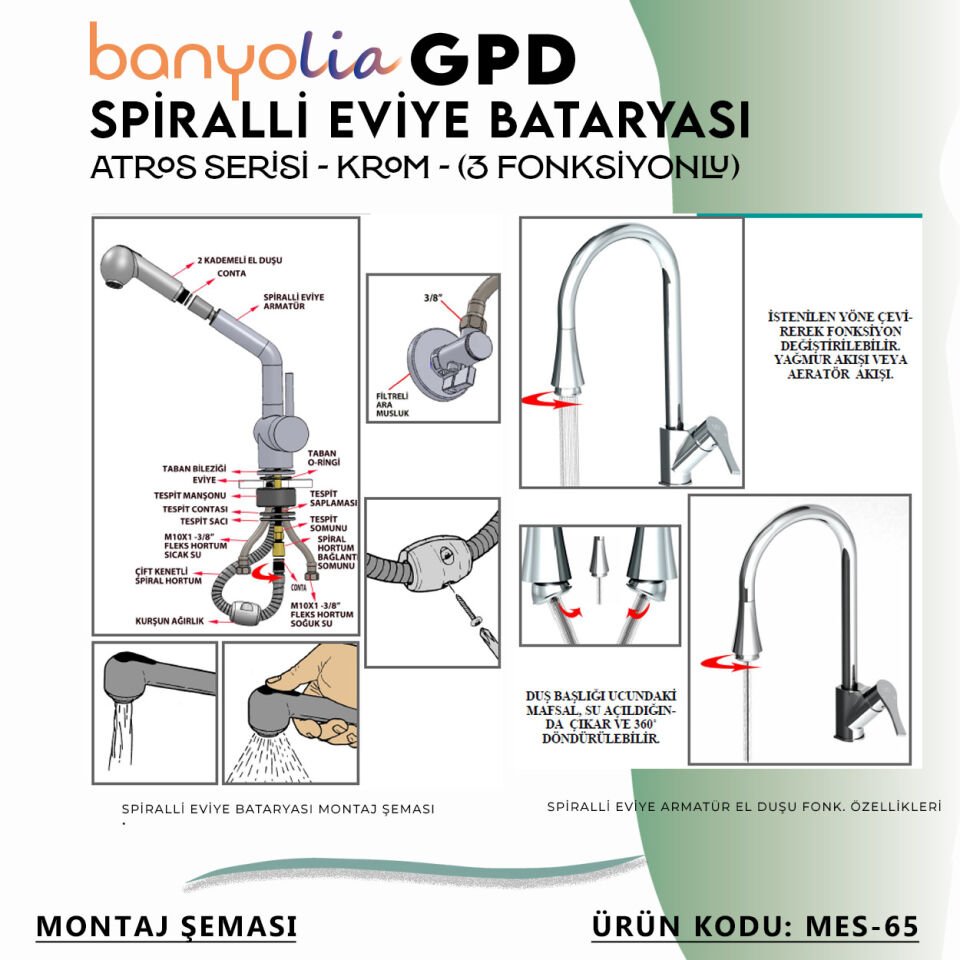 BANYOLİA - GPD Atros Spiralli Eviye Bataryası (2 Fonksiyonlu)  (MES65)