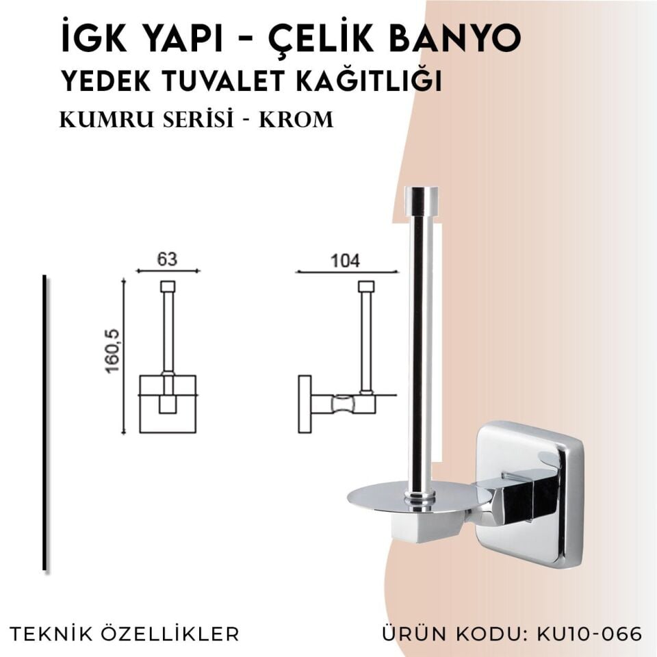 İGK YAPI - Çelik Banyo Kumru Yedek Tuvalet Kâğıtlığı (KU10-066)