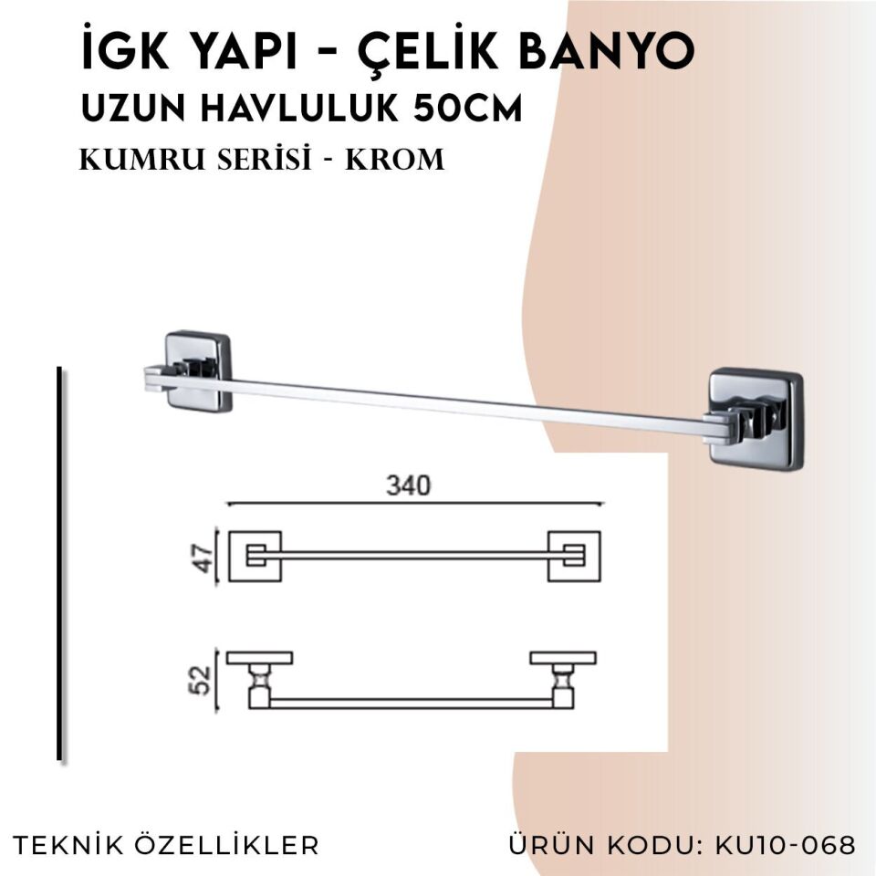 İGK YAPI - Çelik Banyo Kumru Uzun Havluluk 50cm (KU10-068)