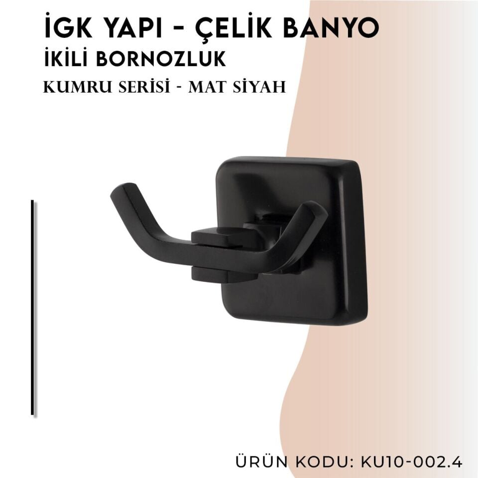 İGK YAPI - Çelik Banyo Kumru Mat Siyah Bornozluk Çiftli (KU10-002.4)