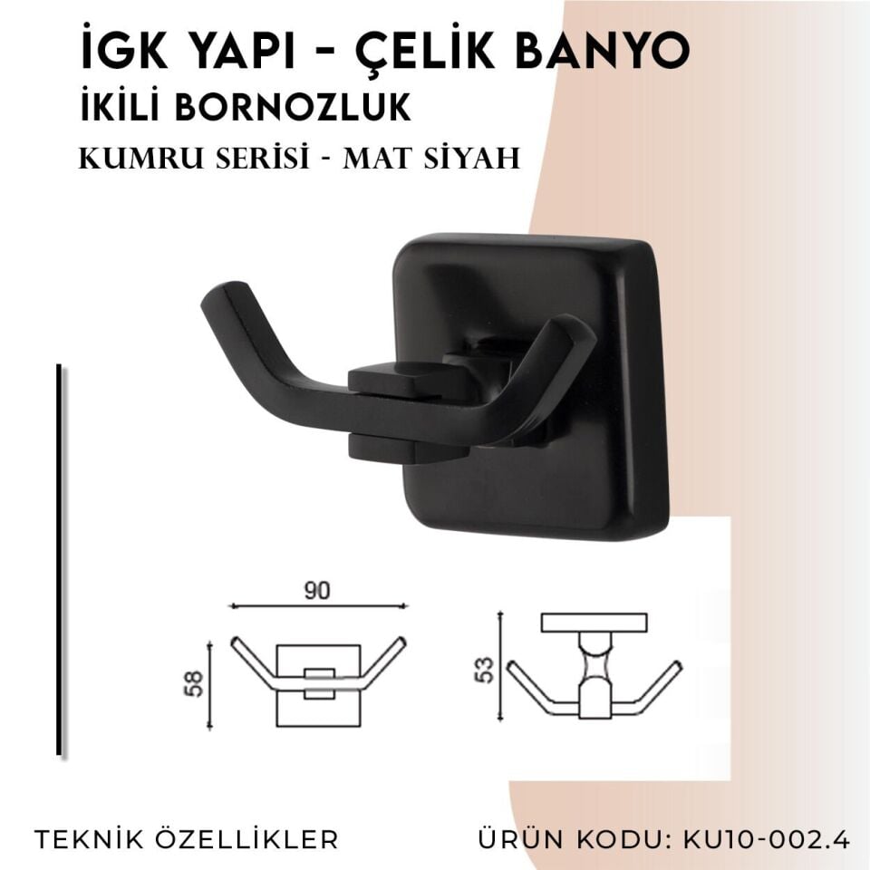 İGK YAPI - Çelik Banyo Kumru Mat Siyah Bornozluk Çiftli (KU10-002.4)