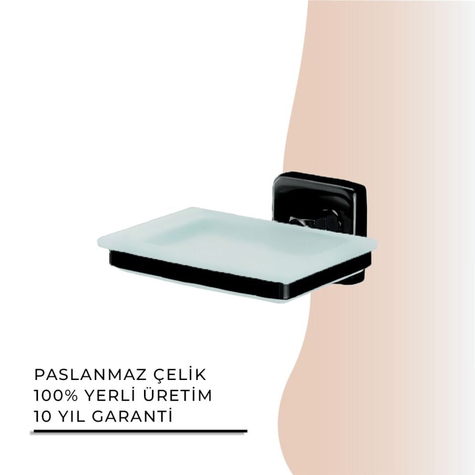 İGK YAPI - Çelik Banyo Kumru Mat Siyah Montajlı Sabunluk (KU10-003.4)