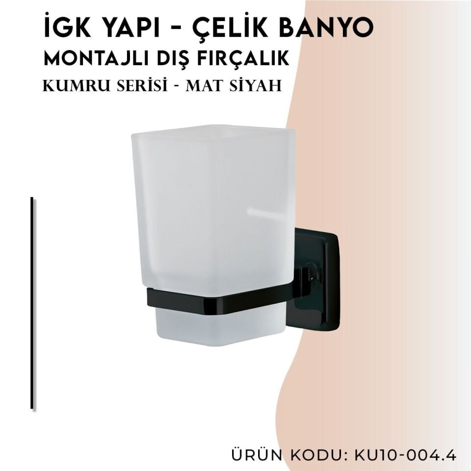 İGK YAPI - Çelik Banyo Kumru Mat Siyah Montajlı Diş Fırçalık (KU10-004.4)