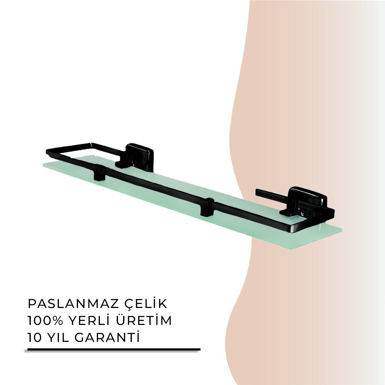 İGK YAPI - Çelik Banyo Kumru Mat Siyah Ayna Etajeri (KU10-005.4)