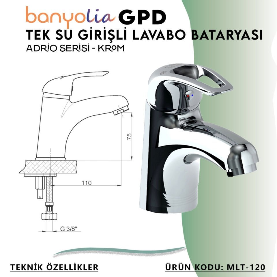 BANYOLİA - GPD Adrio Tek Su Girişli Lavabo Bataryası  (MLT120)