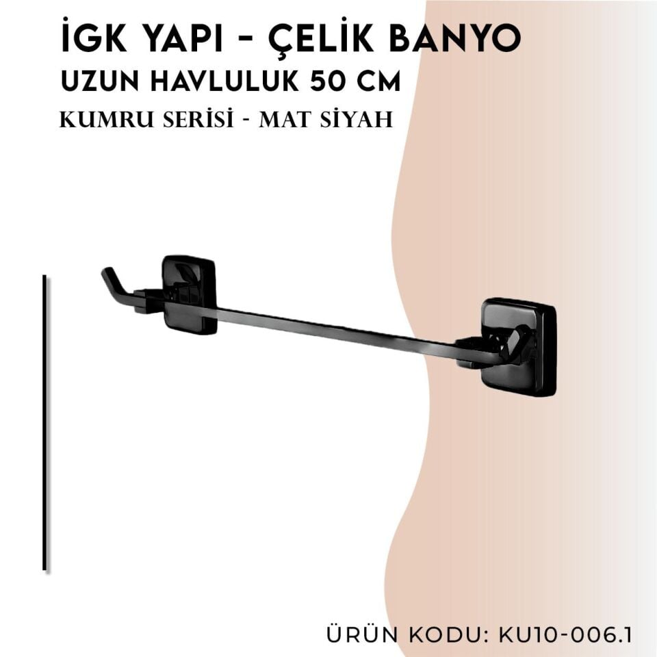 İGK YAPI - Çelik Banyo Kumru Mat Siyah Uzun Havluluk 50cm (KU10-006.4)