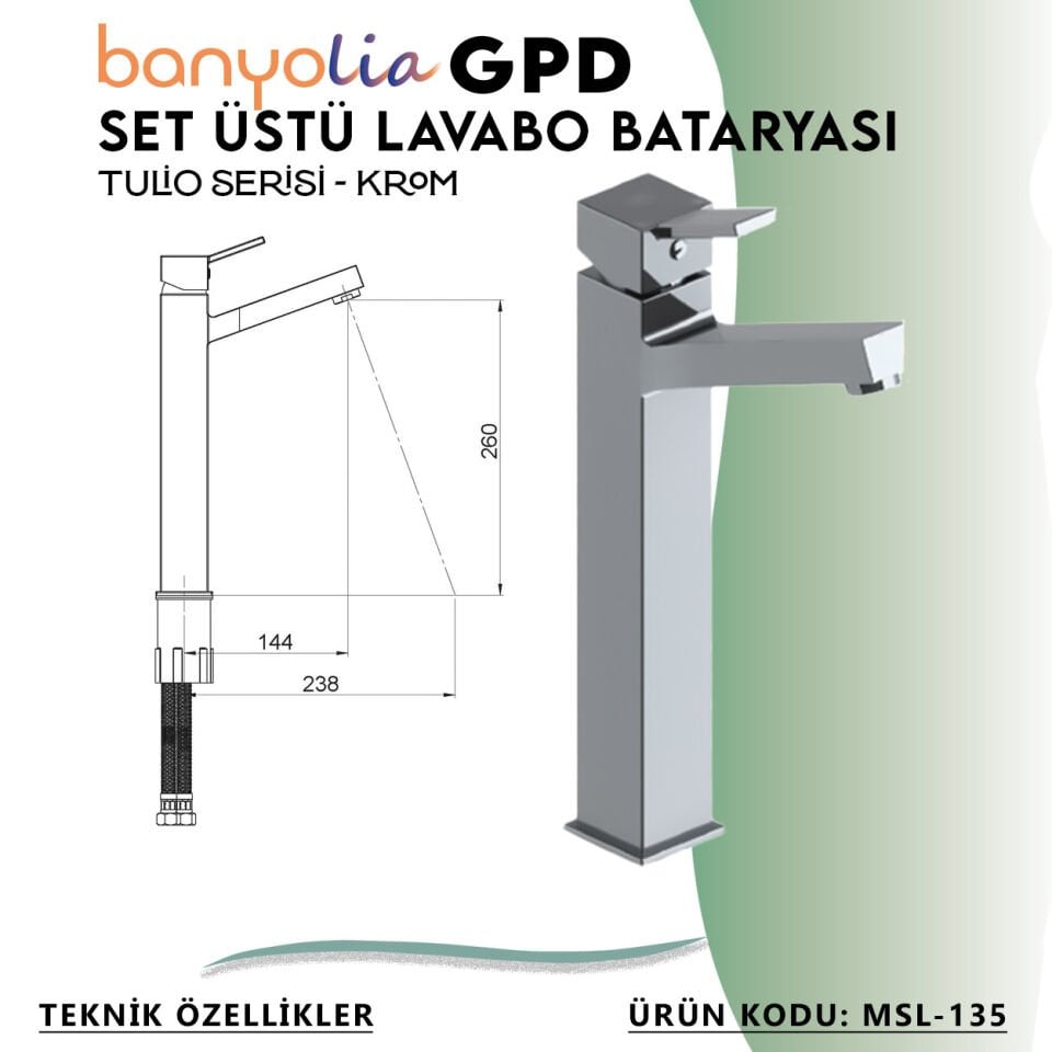 BANYOLİA - GPD Tulio Set Üstü Lavabo Bataryası  (MSL135)