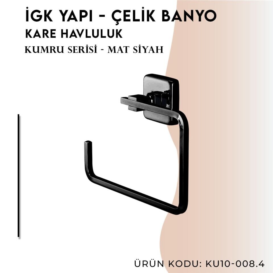 İGK YAPI - Çelik Banyo Kumru Mat Siyah Kare Havluluk (KU10-008.4)