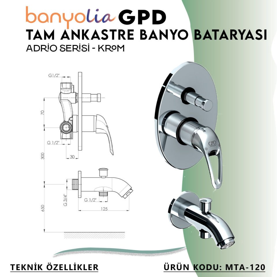 BANYOLİA - GPD Adrio Tam Ankastre Banyo Bataryası  (MTA120)