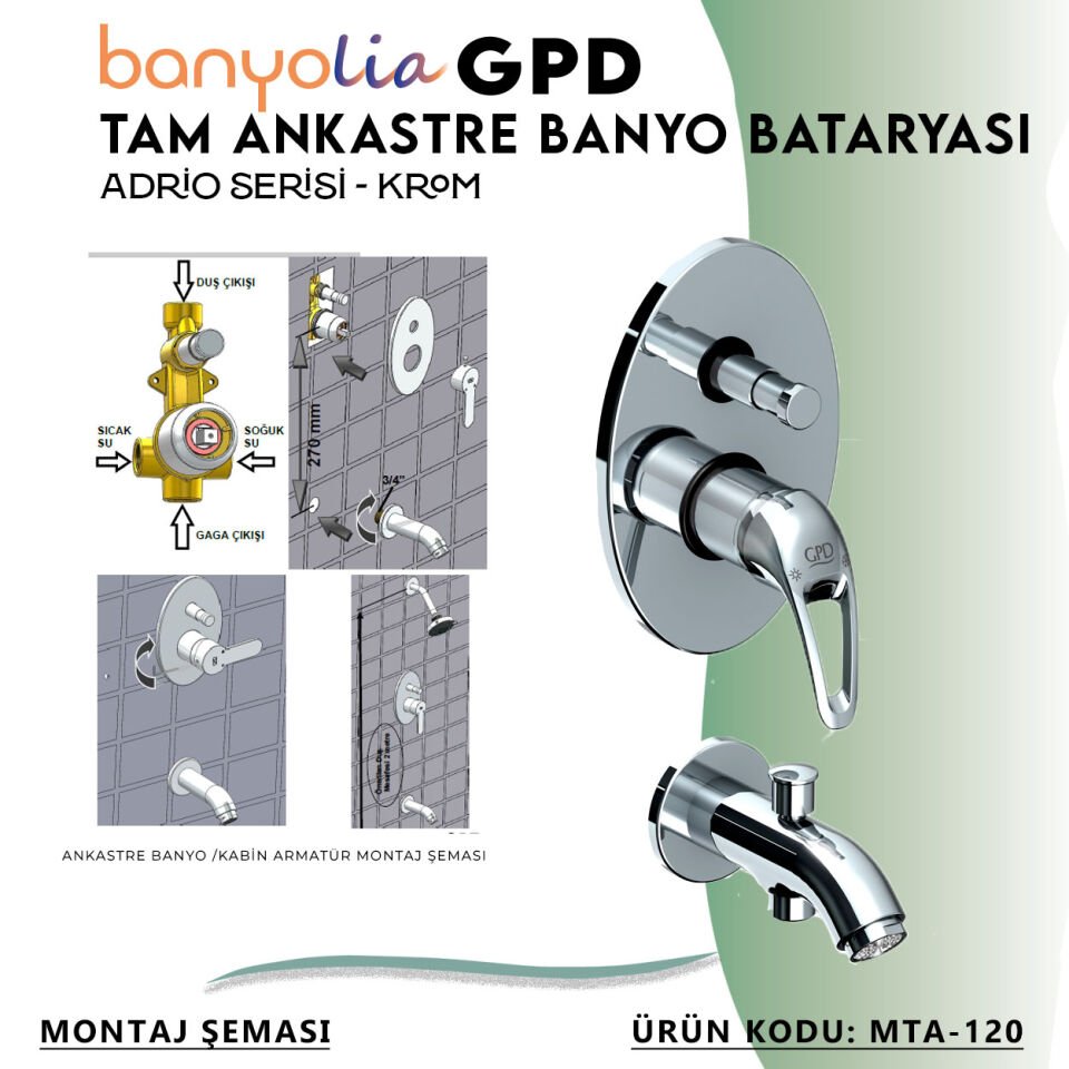 BANYOLİA - GPD Adrio Tam Ankastre Banyo Bataryası  (MTA120)