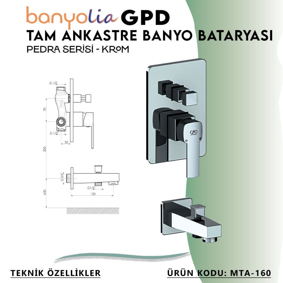 BANYOLİA - GPD Pedra Tam Ankastre Banyo Bataryası  (MTA160)