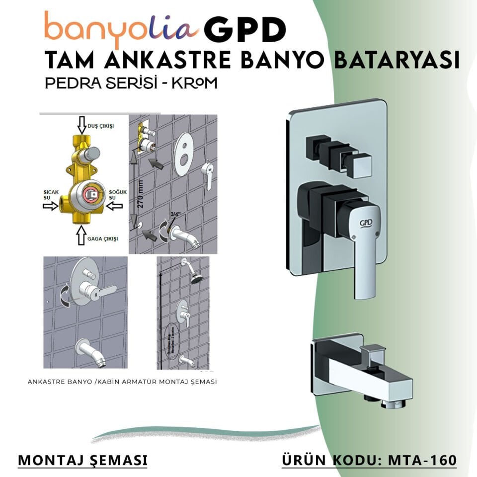BANYOLİA - GPD Pedra Tam Ankastre Banyo Bataryası  (MTA160)