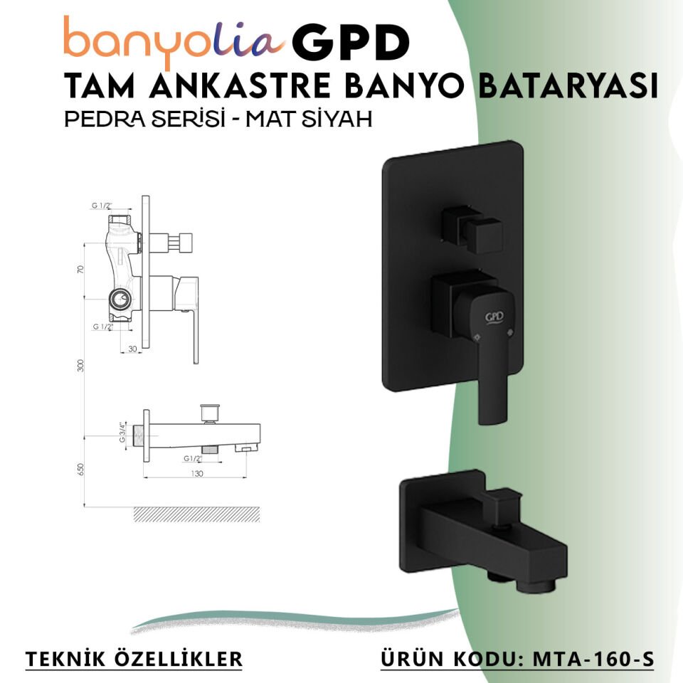 BANYOLİA - GPD S Pedra Tam Ankastre Banyo Bataryası  (MTA160-S)