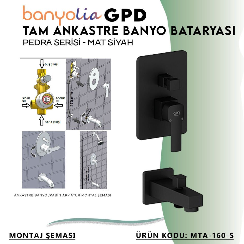 BANYOLİA - GPD S Pedra Tam Ankastre Banyo Bataryası  (MTA160-S)