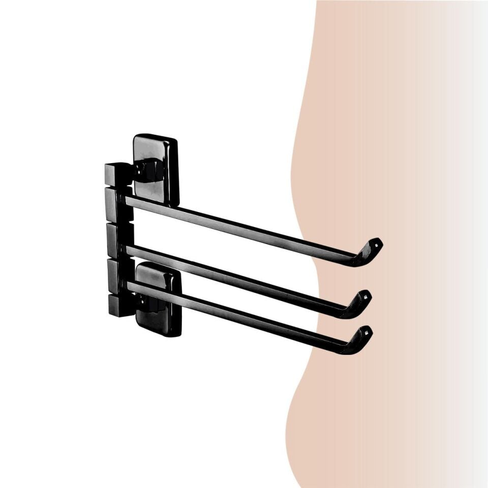 İGK YAPI - Çelik Banyo Kumru Mat Siyah Üçlü Döner Havluluk (KU10-015.4)