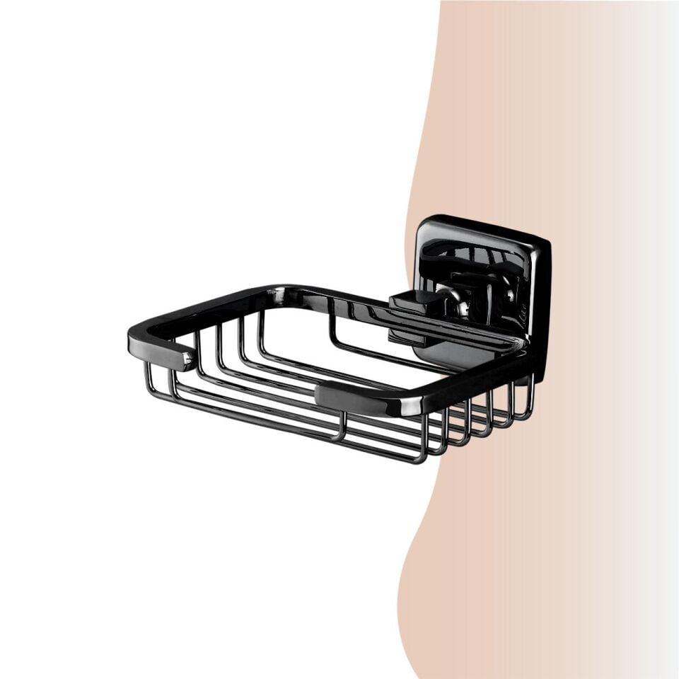 İGK YAPI - Çelik Banyo Kumru Mat Siyah Montajlı Tel Sabunluk Kare (KU10-016.4)