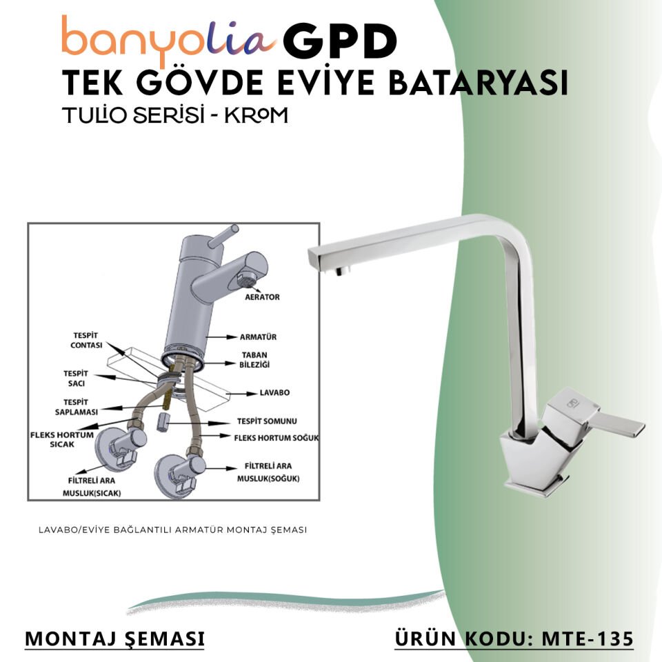 BANYOLİA - GPD Tulio Tek Gövde Eviye Bataryası  (MTE135)