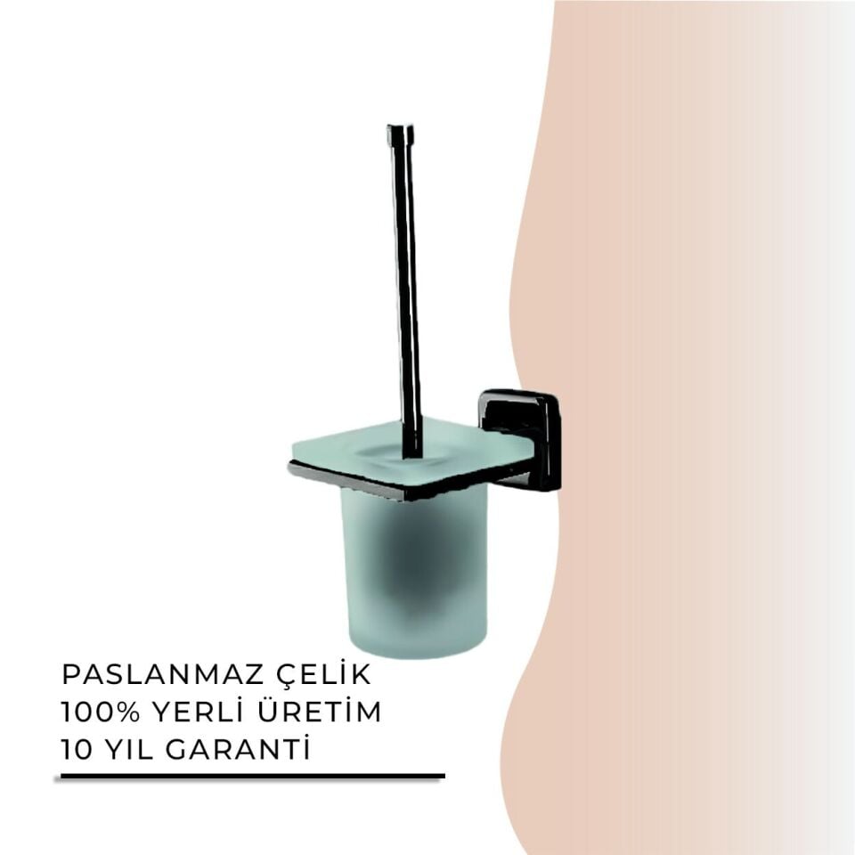 İGK YAPI - Çelik Banyo Kumru Mat Siyah Montajlı Klozet Fırçası (KU10-018.4)