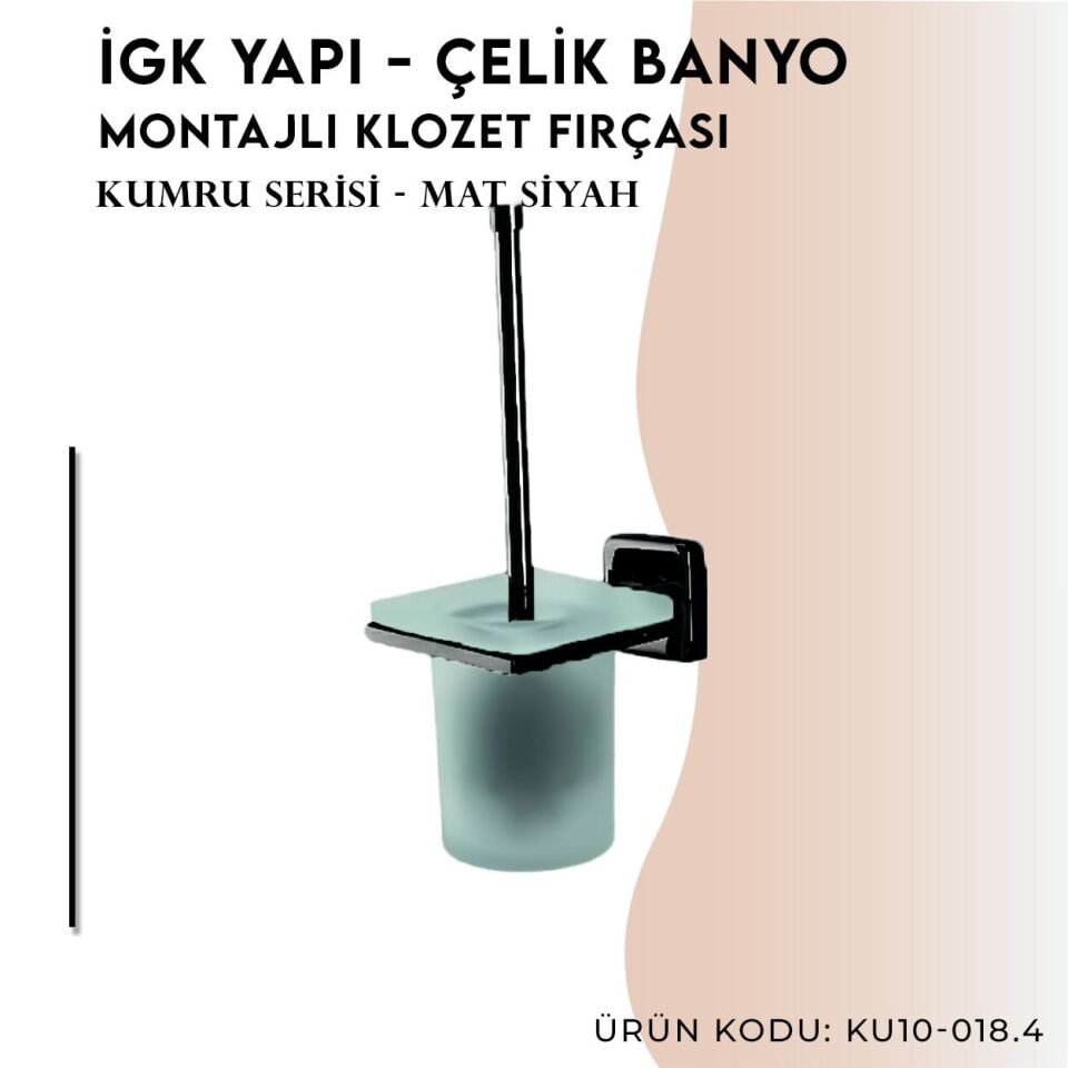 İGK YAPI - Çelik Banyo Kumru Mat Siyah Montajlı Klozet Fırçası (KU10-018.4)