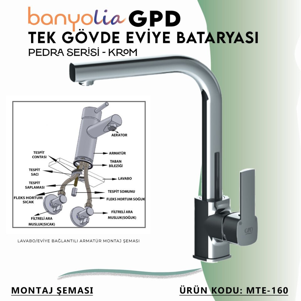 BANYOLİA - GPD Pedra Tek Gövde Eviye Bataryası  (MTE160)