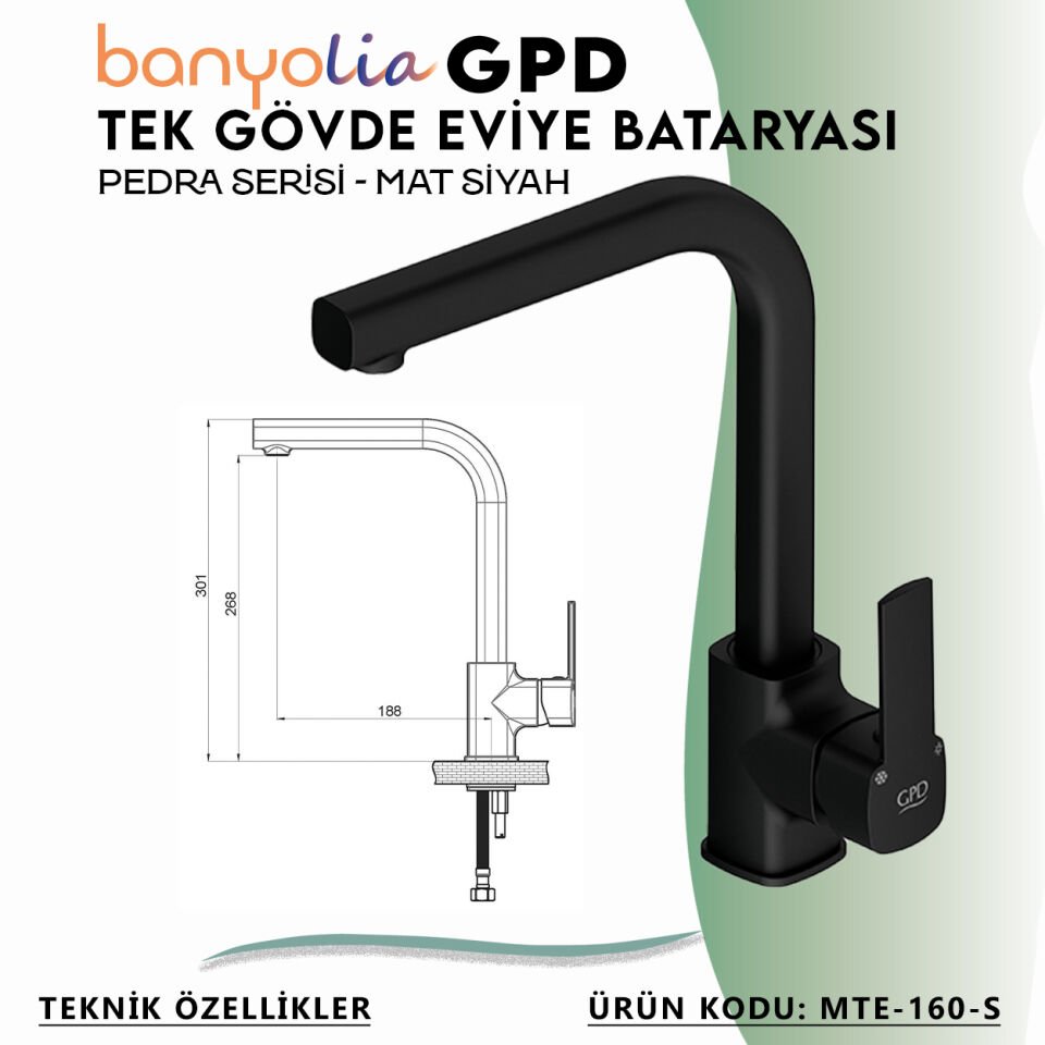 BANYOLİA - GPD S Pedra Tek Gövde Eviye Bataryası  (MTE160-S)