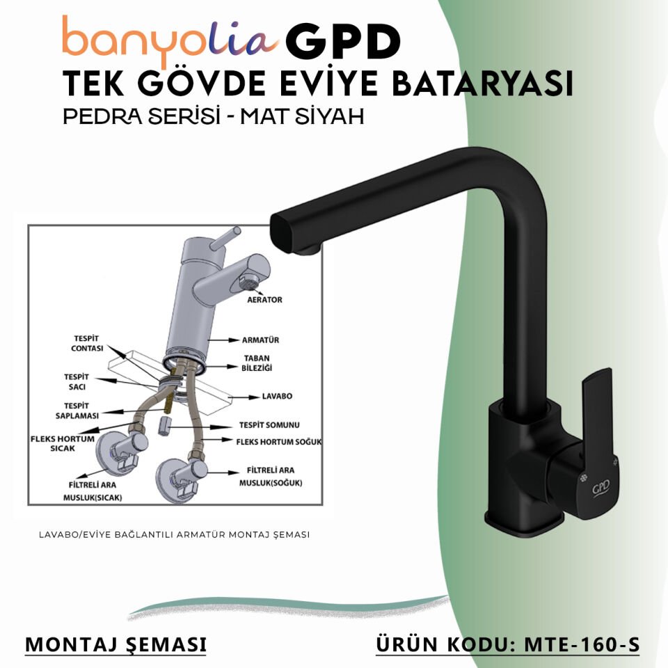BANYOLİA - GPD S Pedra Tek Gövde Eviye Bataryası  (MTE160-S)