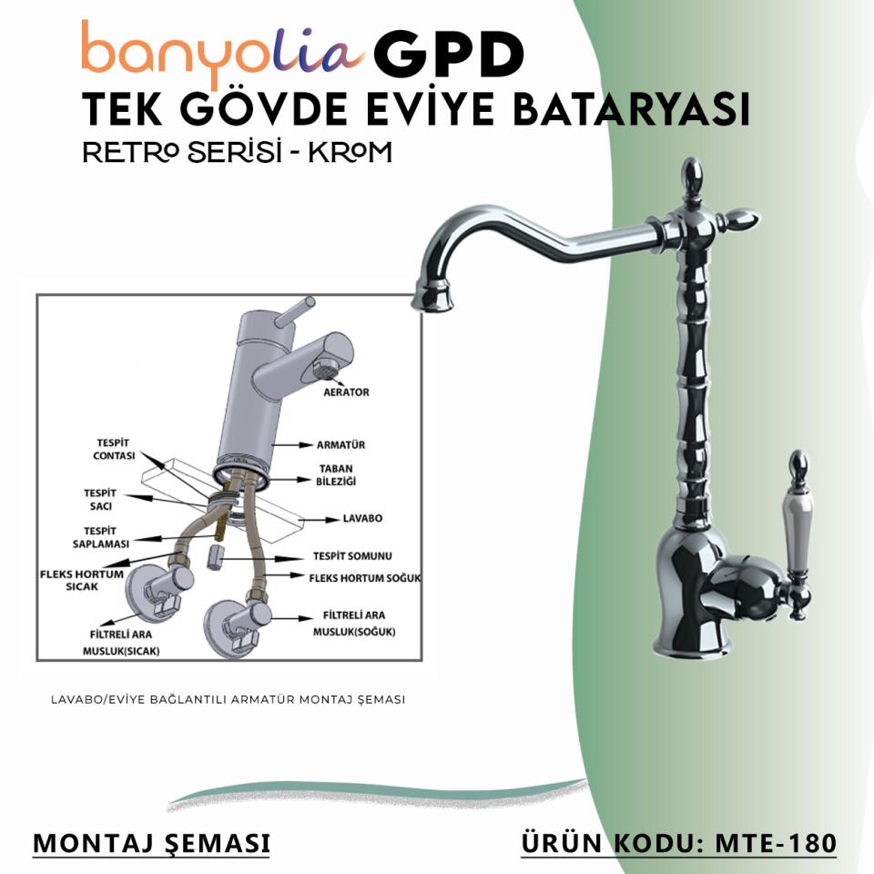 BANYOLİA - GPD GPD Retro Tek Gövde Eviye Bataryası  (MTE180)