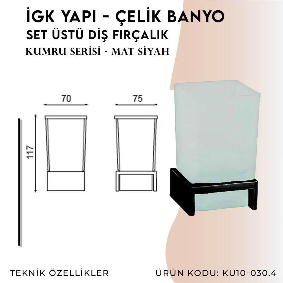 İGK YAPI - Çelik Banyo Kumru Mat Siyah Set Üstü Diş Fırçalık (KU10-030.4)