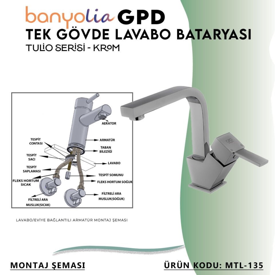 BANYOLİA - GPD Tulio Tek Gövde Lavabo Bataryası  (MTL135)