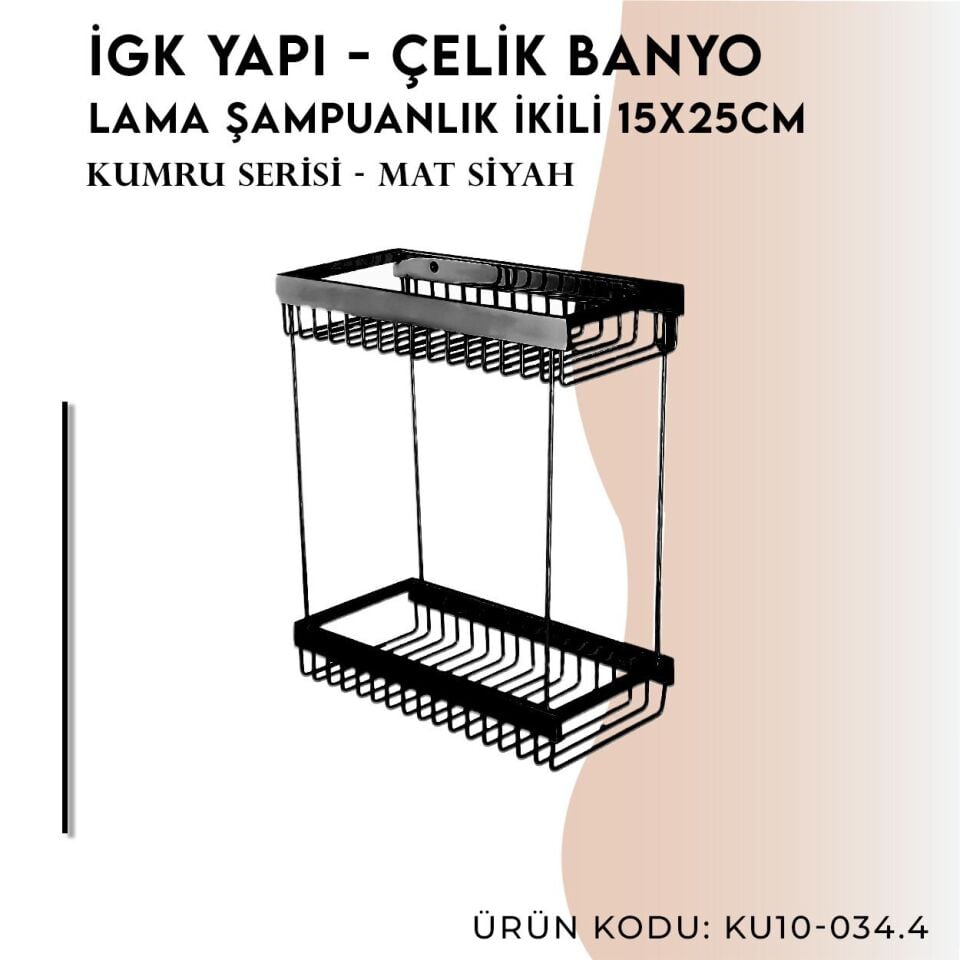 İGK YAPI - Çelik Banyo Kumru Mat Siyah Lama Şampuanlık İkili 15x25 (KU10-034.4)