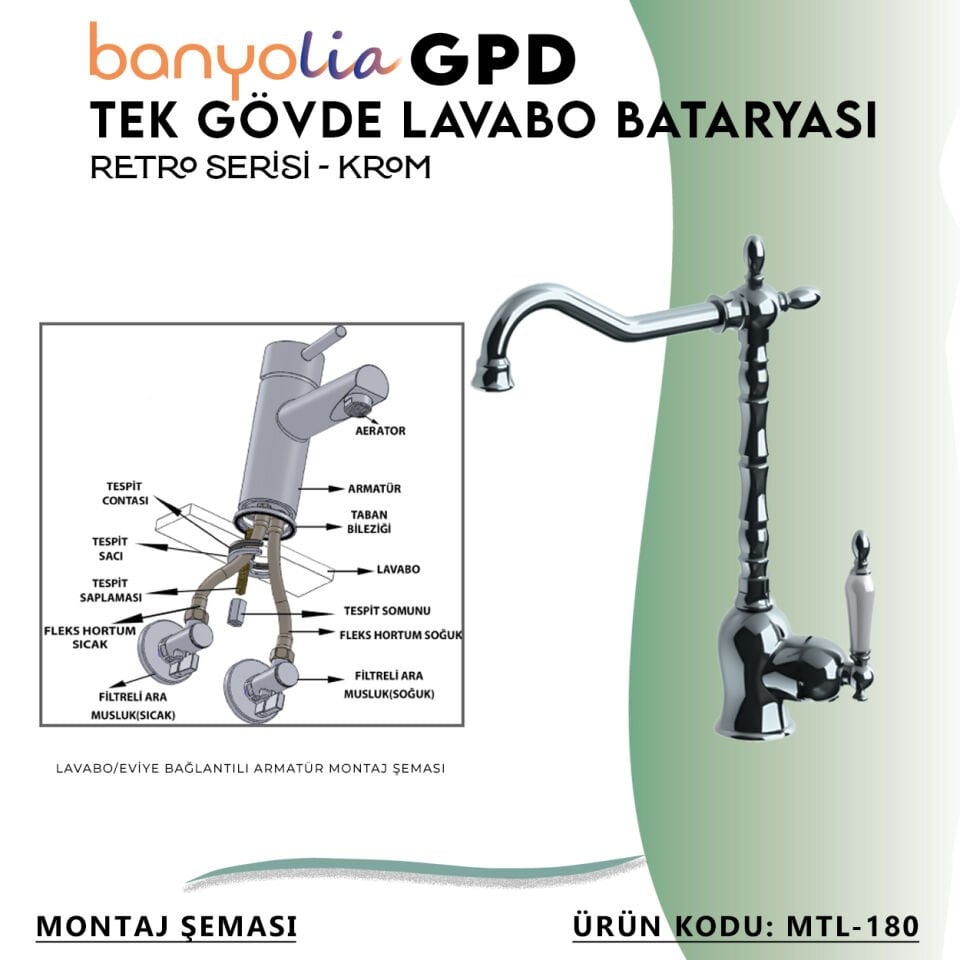 BANYOLİA - GPD GPD Retro Tek Gövde Lavabo Bataryası  (MTL180)