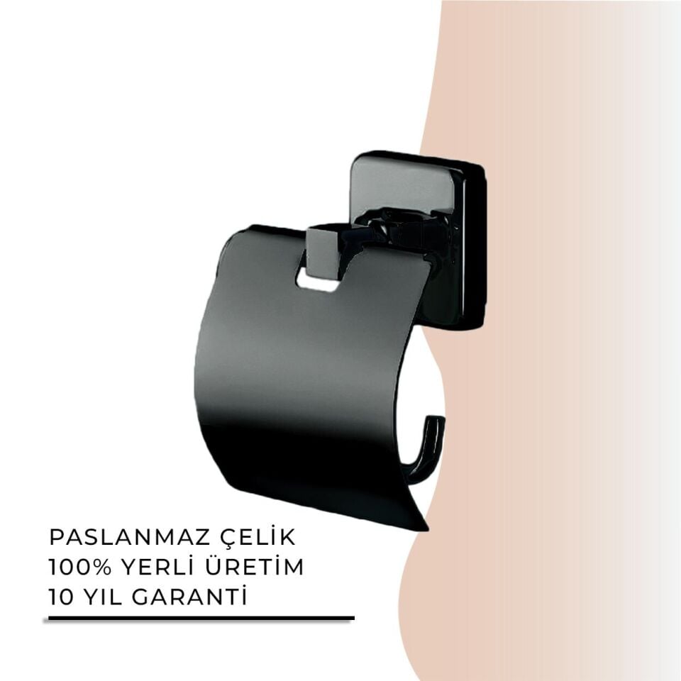 İGK YAPI - Çelik Banyo Kumru Mat Siyah Geniş Kapaklı Tuvalet Kâğıtlığı (KU10-035.4)