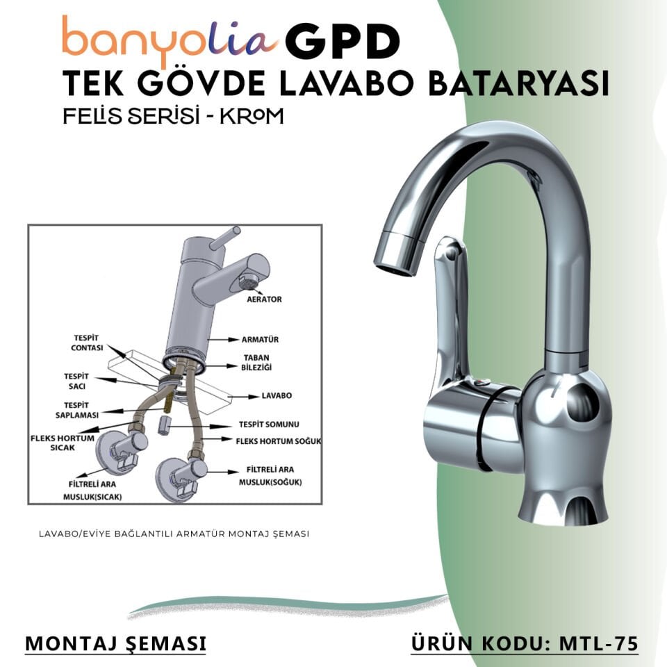 BANYOLİA - GPD Felis Tek Gövde Lavabo Bataryası  (MTL75)