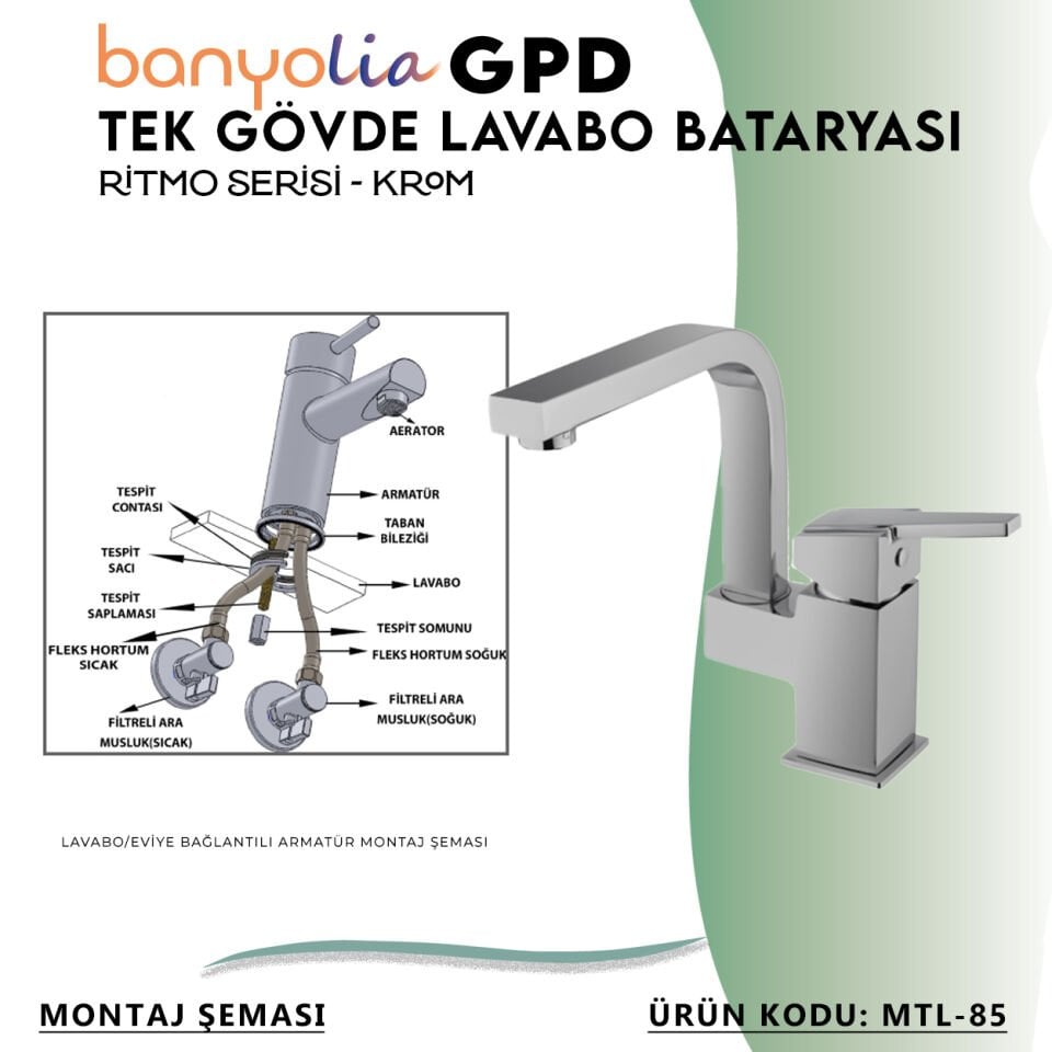 BANYOLİA - GPD Ritmo Tek Gövde Lavabo Bataryası  (MTL85)