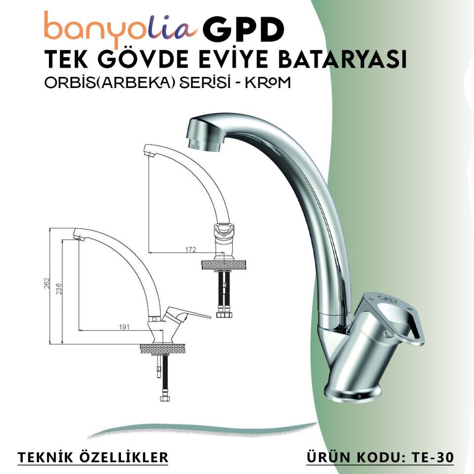 BANYOLİA - GPD Orbis Tek Gövde Eviye Bataryası  (TE30)
