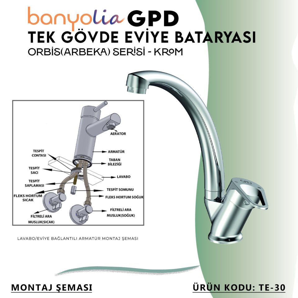 BANYOLİA - GPD Orbis Tek Gövde Eviye Bataryası  (TE30)