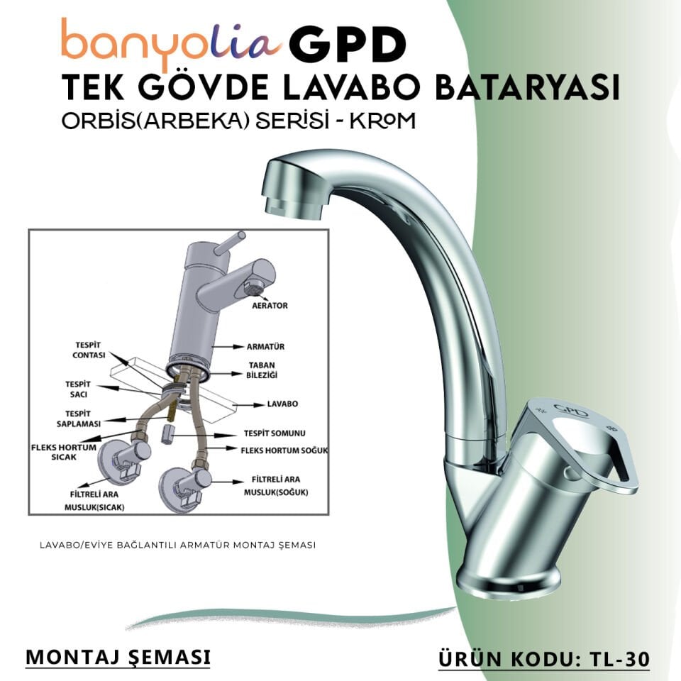 BANYOLİA - GPD Orbis Tek Gövde Lavabo Bataryası  (TL30)