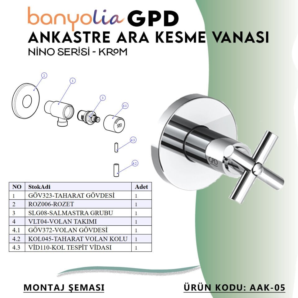 BANYOLİA - GPD Nino Ankastre Ara Kesme Vanası  (AAK05)