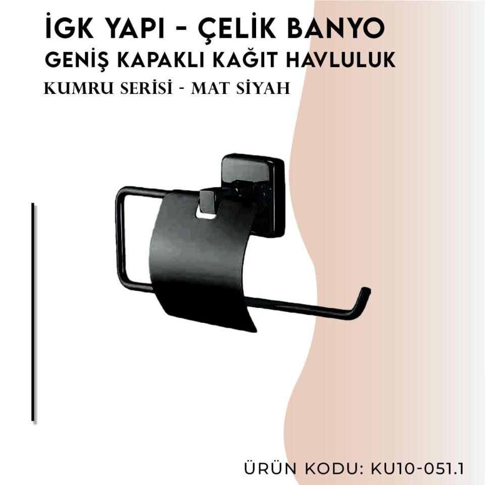 İGK YAPI - Çelik Banyo Kumru Mat Siyah Geniş Kapaklı Kâğıt Havluluk (KU10-051.4)
