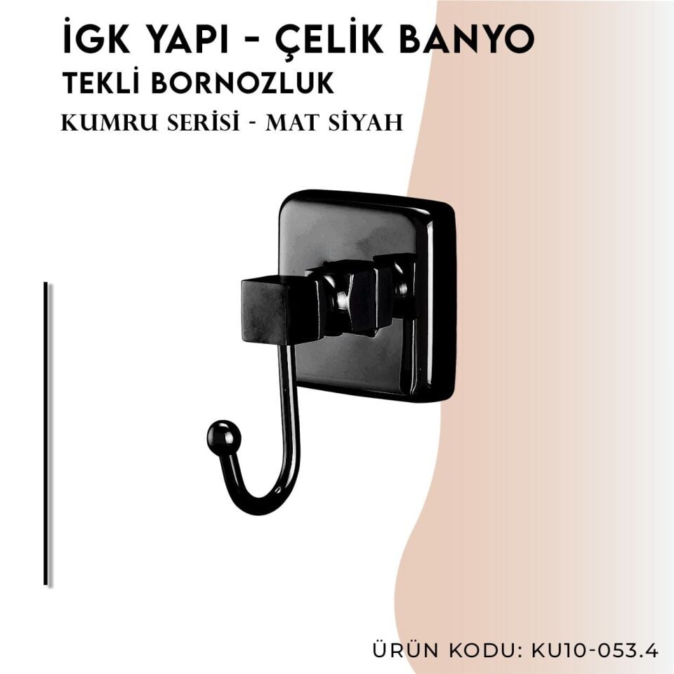 İGK YAPI - Çelik Banyo Kumru Mat Siyah Tekli Bornozluk (KU10-053.4)