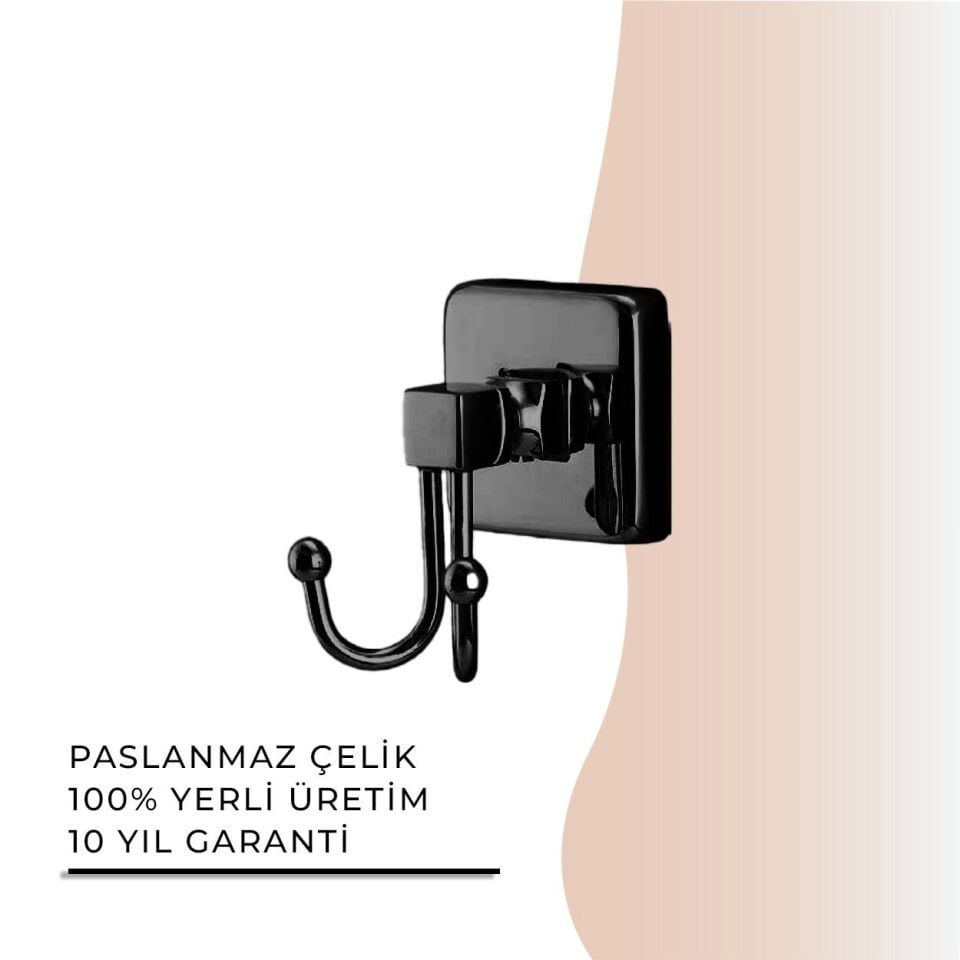 İGK YAPI - Çelik Banyo Kumru Mat Siyah İkili Bornozluk (KU10-054.4)