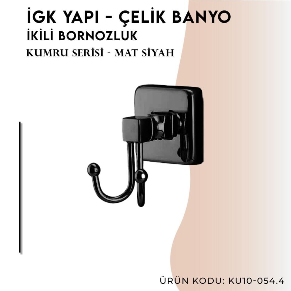 İGK YAPI - Çelik Banyo Kumru Mat Siyah İkili Bornozluk (KU10-054.4)