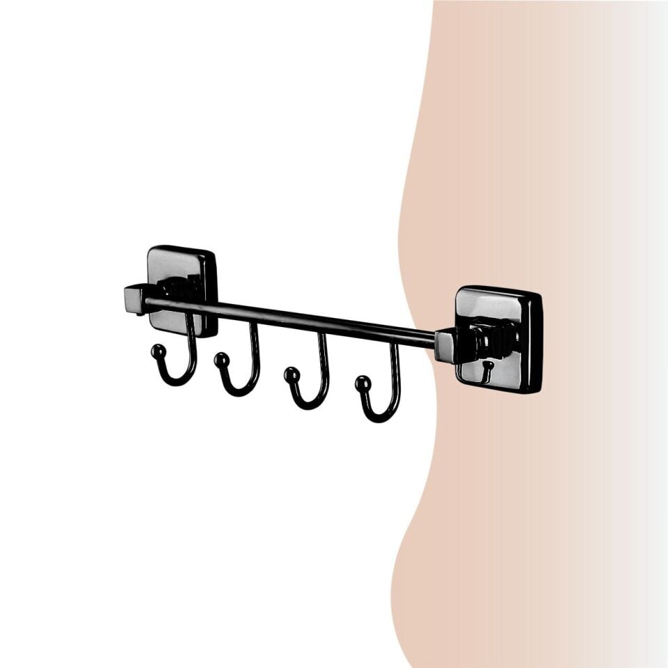 İGK YAPI - Çelik Banyo Kumru Mat Siyah Kancalı Dörtlü Askılık (KU10-057.4)